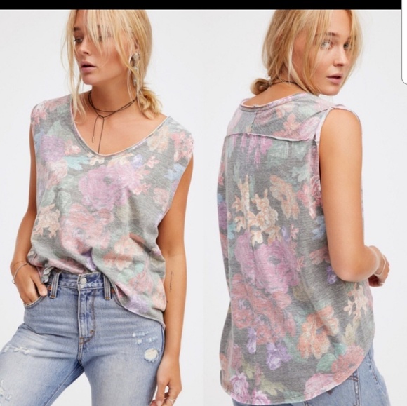 Free People Tops - Free people We the Free gray floral muscle tank